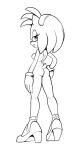  amy_rose anthro breasts butt clothing eulipotyphlan female footwear footwear_only fours_(artist) hand_on_hip hedgehog hi_res line_art looking_back mammal mostly_nude sega shoes shoes_only side_boob solo sonic_the_hedgehog_(series) wristband 