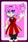  accessory amy_rose blue_eyes clothing elchuydra eulipotyphlan gem gloves hair hair_accessory hairband hand_on_hip handwear hedgehog hi_res holding_gem holding_object looking_at_viewer mammal pink_background pink_body pink_hair sega short_hair signature simple_background sonic_the_hedgehog_(series) 
