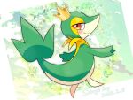 blush character_name clothed_pokemon crown dated em_ivy_akippoi english_text full_body highres no_humans pokemon pokemon_(creature) red_eyes smile snivy solo standing 