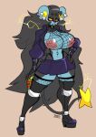  anthro big_breasts blue_body breasts clothed clothing ear_piercing electricity female holding_object jinti_(artist) looking_at_viewer luxray navel navel_piercing nintendo nipple_piercing nipples piercing pok&eacute;mon pok&eacute;mon_(species) pok&eacute;morph solo thick_thighs video_games 