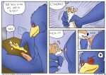  anthro avian beak bird canid canine comic dialogue digital_drawing_(artwork) digital_media_(artwork) duo english_text erection extreme_size_difference falco_lombardi fox fox_mccloud genitals heart_symbol inside james_howard lying macro male male/male mammal nintendo nipples on_back penis siman-clifton size_difference star_fox tail text togepi1125 url 