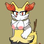  anthro braixen breasts female fur hi_res inner_ear_fluff looking_at_viewer lyncario nintendo nude pok&eacute;mon pok&eacute;mon_(species) simple_background solo tuft video_games yellow_body 