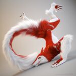  3d_(artwork) anthro ass_up captainchaotika digital_media_(artwork) fluffy fluffy_tail forked_tongue fur hi_res male multicolored_body multicolored_fur red_body red_fur sergal solo tail tongue tongue_out two_tone_body two_tone_fur white_body white_fur 