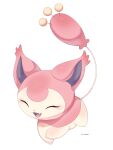  artist_name blush closed_eyes fang highres iwasi_29 no_humans open_mouth pink_fur pokemon pokemon_(creature) signature simple_background skitty smile solo two-tone_fur white_background white_fur 