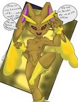  2023 3_fingers anthro athletic black_sclera bodily_fluids breasts brown_body brown_fur bruised bruised_face buckteeth dialogue elchuydra facial_markings fight fighting_pose fingers fur generation_4_pokemon genitals head_markings hi_res looking_at_viewer lopunny markings navel nintendo nipples one_leg_up open_mouth pokemon pokemon_(species) pose pubes pussy raised_leg red_eyes scratches signature small_breasts spanish_text speech_bubble sweat talking_to_viewer teeth text translated 