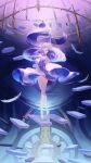  1girl arm_up armpits bare_legs commentary detached_sleeves dress gloves grey_hair head_tilt high_heels highres honkai:_star_rail honkai_(series) long_hair open_mouth prim_prim robin_(honkai:_star_rail) short_sleeves solo strapless strapless_dress very_long_hair white_dress white_gloves 