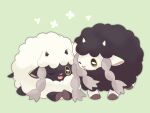  alternate_color black_fur black_horns em_ivy_akippoi green_background highres hooves horns looking_at_another no_humans one_eye_closed open_mouth pokemon pokemon_(creature) sheep shiny_pokemon sidelocks simple_background small_horns two-tone_fur white_fur white_horns wooloo 