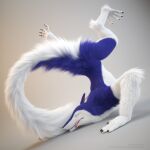 3d_(artwork) anthro ass_up blue_body blue_fur captainchaotika digital_media_(artwork) fluffy fluffy_tail forked_tongue fur hi_res male multicolored_body multicolored_fur sergal solo tail tongue tongue_out two_tone_body two_tone_fur white_body white_fur