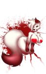  anthro big_breasts breasts canid canine female fox foxgumie hair hi_res mammal red_eyes simple_background solo tail white_body white_hair 