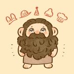  1boy beard blush brown_theme chef_hat chibi dungeon_meshi dwarf facial_hair full_body hat large_ears long_beard looking_at_viewer male_focus mustache ruuiruiruirui senshi_(dungeon_meshi) senshi_(half-foot)_(dungeon_meshi) solo straight-on thick_mustache very_long_beard 