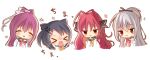  &gt;_&lt; 4girls :3 ^_^ aged_down alice_in_0x0 angry animal_ears black_hair black_ribbon black_sailor_collar blush blush_stickers bow brown_eyes cat_ears chibi chibi_only closed_eyes closed_mouth commentary dracu-riot! elena_olegovna_owen eyes_visible_through_hair facing_another grey_hair hair_between_eyes hair_ornament hair_ribbon hairclip hand_up hands_up heart height_difference highres inamura_rio jitome juliet_sleeves long_hair long_sleeves looking_at_another mera_azusa multiple_girls open_mouth ponytail puffy_sleeves purple_hair raised_eyebrows rectangular_mouth red_bow red_eyes red_hair ribbon sailor_collar school_uniform shirt short_ponytail simple_background smile smug sound_effects sparkle symbol-only_commentary tears upper_body v-shaped_eyebrows very_long_hair white_background white_shirt yarai_miu yellow_bow 