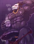  abs anthro balls barazoku beverage biceps big_balls big_muscles big_penis blush blush_lines bodily_fluids bone clothing coffee coffee_cup coffee_mug container cum cum_in_mouth cum_inside cup demon drinking drinking_cum dripping elias_ainsworth erection flexing flexing_bicep foreskin genital_fluids genitals glans hand_on_hip hi_res horn humanoid_genitalia humanoid_penis inayurinko looking_at_viewer male monster muscular muscular_anthro muscular_male muscular_thighs navel nipple_piercing nipples nude pecs penis piercing precum precum_drip presenting presenting_penis raised_arm serratus simple_background skull skull_head solo sweat the_ancient_magus_bride thong triceps underwear vein veiny_muscles veiny_penis 