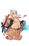  2022 anthro asian_clothing balls belly big_belly blue_eyes clothing east_asian_clothing fundoshi genitals hi_res humanoid_hands japanese_clothing kemono male mammal moobs navel one_eye_closed overweight overweight_male simple_background solo underwear weapon white_background yimingsama young 