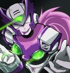  1boy absurdres armor chest_jewel commentary forehead_jewel glowing helmet highres long_hair male_focus mega_man_(series) mega_man_x_(series) meshiuma0x ponytail purple_armor purple_hair purple_helmet sharp_teeth shoulder_armor solo symbol-only_commentary teeth tongue tongue_out upper_body zero_nightmare_(mega_man) 