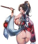  1girl ass bare_shoulders blush bow_(bhp) breasts brown_eyes brown_hair fatal_fury high_ponytail japanese_clothes large_breasts long_hair ninja pelvic_curtain ponytail revealing_clothes rope seductive_smile shiranui_mai sideboob smile solo the_king_of_fighters thighs 