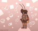 2_toes 4_fingers abstract_background antennae_(anatomy) anthro arthropod artist_name black_eyes blattodea bottomwear breasts brown_body brown_bottomwear brown_clothing brown_fingerless_gloves brown_footwear brown_gloves brown_hair brown_handwear brown_hoodie brown_jacket brown_shirt brown_shorts brown_socks brown_topwear cake candy cheesecake chips_(food) chocolate chocolate_bar cleavage clothed clothing cockroach cookie dessert digital_media_(artwork) eye_through_hair eyebrow_through_hair eyebrows eyelashes feet female fingerless_gloves fingers food footwear full-length_portrait fully_clothed gloves hair handwear happy hi_res hoodie imbynova insect jacket medium_breasts muffin open_clothing open_hoodie open_jacket open_mouth open_smile open_topwear portrait pupils rachie_(imbynova) shirt shorts smile socks solo sparkles standing three-quarter_view toeless_footwear toeless_socks toes topwear translucent translucent_hair white_pupils
