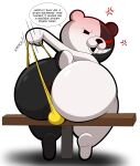  angry anthro anus bear bench big_butt bulge butt clothing clothing_aside clothing_pull dialogue hi_res huge_butt looking_back male mammal monokuma onomatopoeia solo sound_effects tepigfan101 text thong underwear underwear_aside underwear_pull wedgie 