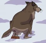  anus balto balto_(series) butt canid canine canis crouching domestic_dog feces feral genitals hi_res hybrid itsdogtime male mammal pooping potty_time snow solo universal_studios wolf wolfdog 