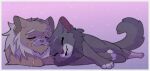  2019 age_difference ambiguous_gender border cinderpelt_(warriors) cuddling disability domestic_cat duo eyes_closed felid feline felis female_(lore) feral fluffy fur gradient_background grey_body grey_fur loaf lying mammal older_feral open_mouth open_smile scar shaded simple_background sleeping smile theunknownsoul warriors_(book_series) white_border yellowfang_(warriors) younger_feral 