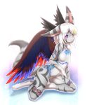  anthro blush breasts feathered_wings feathers featureless_breasts female fur hair hazukikai hi_res kemono mammal nude simple_background solo white_background wings 