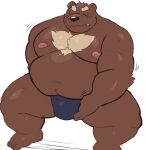  12beat13 2024 anthro asian_clothing bear belly big_belly black_nose blue_clothing blue_fundoshi blue_underwear brown_body clothing east_asian_clothing eyes_closed fundoshi hi_res japanese_clothing kemono male mammal mature_male moobs nipples overweight overweight_male simple_background solo underwear white_background 