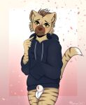  african_wild_dog animal_genitalia anthro bottomless canid canine canis chihuahua clothed clothing domestic_dog genitals hi_res highlights_(coloring) male mammal round_ears sefu_the_chihuahua sheath smile solo sweater topwear toy_dog 