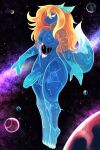  2024 anthro balls biped black_hole blue_body claws cosmic_being digital_media_(artwork) erection femboy finger_claws genitals hair hi_res horn humanoid_genitalia humanoid_penis male mouthless nebula nude_anthro nude_male orange_hair oro97 penis scalie solo space 
