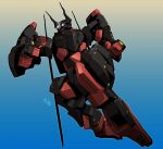  blue_background blue_eyes clenched_hands extra_eyes gradient gradient_background highres kuromukuro kuromukuro_(mecha) matayoshi_(nopple_1000) mecha no_humans pink_eyes running science_fiction solo 