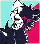 2018 abstract_background ambiguous_gender anthro bear black_body black_fur blood bodily_fluids border claws crying crying_blood danganronpa eyebrows fluffy fur genetic_chimerism male_(lore) mammal monokuma multicolored_body multicolored_fur red_eyes sharp_teeth smile solo spike_chunsoft split_color tears teeth theunknownsoul two_tone_body two_tone_fur white_body white_fur