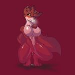  anthro big_breasts blush bodily_fluids breasts canid canine facial_piercing female fox foxgumie genital_fluids genitals hi_res mammal masturbation nose_piercing nose_ring piercing pussy red_background red_body red_eyes ring_piercing simple_background solo tail vaginal_fluids 