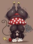  anthro big_breasts black_body bottomwear breasts clothing disney english_text female footwear hat headgear headwear hi_res mammal minnie_mouse mouse murid murine rodent shoes skirt solo tail text thedeathcrow05 thick_thighs thong underwear upside_down 
