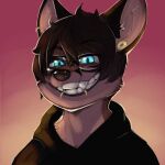  1:1 anthro bastionshadowpaw blue_eyes canid canine clothed clothing ear_piercing eyewear fox fur glasses hair icon looking_at_viewer male mammal piercing smile smiling_at_viewer solo toshi_(bastionshadowpaw) 