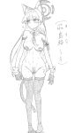  1girl animal_ears blue_archive blush breasts gloves greyscale halo hebidenchi highres large_breasts long_hair monochrome navel nipples nude pussy solo tail thighhighs toki_(blue_archive) 