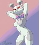  2022 absurd_res anthro big_ears black_eyes black_nose breasts chipsgm colored digital_drawing_(artwork) digital_media_(artwork) eyebrows eyelashes female five_nights_at_freddy&#039;s five_nights_at_freddy&#039;s:_security_breach hands_behind_head hi_res lagomorph leporid looking_at_viewer makeup mammal nude rabbit red_sclera ribbons scottgames seductive sensual shaded signature simple_background smile solo tall teeth thick_thighs vanny_(fnaf) video_games 