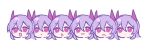  1girl :&lt; :3 :d closed_mouth expressions hair_between_eyes head_only hijiri_(resetter) horns multiple_views original parted_lips purple_eyes purple_hair simple_background smile white_background 