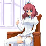  a1 alcohol blue_eyes blush crown dress dress_lift hand_in_panties hat henrietta_de_tristain masturbation panties solo thighhighs underwear white white_background white_panties wine zero_no_tsukaima 