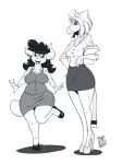  2019 aggressive_retsuko anthro clothing cosplay equine footwear high_heels horn horse kobold mammal monochrome paper retsuko samantha_reyes shoes sketch slim tall thick_thighs washimi zwitterkitsune 