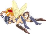  ant_girl antennae bee_girl black_hair brown_hair copyright_request hornet hornet_girl insect_girl monster_girl multiple_girls pukao short_hair tail tail_insertion tail_rape wings yuri 