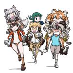  6+girls :d animal_ears animal_print aomushi_taro bangs bike_shorts blue_eyes blush blush_stickers boots borrowed_character brown_eyes brown_hair buruma carrying cheetah_(kemono_friends) cheetah_ears cheetah_print cheetah_tail clenched_teeth closed_eyes closed_mouth collared_shirt commentary_request dog_(mixed_breed)_(kemono_friends) dog_ears dog_girl dog_tail elbow_gloves extra_ears eyebrows_visible_through_hair fangs full-face_blush full_body gloves greater_roadrunner_(kemono_friends) green_eyes green_hair grey_hair gym_shirt gym_uniform head_on_head head_rest heterochromia highres horizontal_pupils horns jacket jacket_on_shoulders kemono_friends kemono_friends_2 light_brown_hair long_hair long_sleeves looking_at_another medium_hair multicolored_hair multiple_girls necktie nose_bubble open_clothes open_jacket open_mouth orange_hair piggyback ponytail print_gloves print_legwear pronghorn_(kemono_friends) running shirt shoes siberian_tiger_(kemono_friends) sidelocks simple_background sleeping sleeping_upright smile socks sportswear streaked_hair struggling sweat tail teeth thighhighs tiger_ears tiger_girl tiger_print tiger_tail tomoe_(kemono_friends)_(niconico88059799) tongue tongue_out track_jacket twintails v-shaped_eyebrows very_long_hair white_background white_hair white_shirt yellow_eyes zettai_ryouiki 