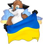 2022 alpha_channel anthro canid canine flag fox looking_at_viewer luskfoxx male mammal signature solo ukraine ukraine_flag 