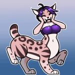  2022 animated breasts clothed clothing digital_media_(artwork) eyes_closed feet felid feline female fingers hair low_res mammal purple_hair smile solo taur thecatnamedfish toes 