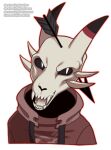  alpha_channel artist_name black_horn bone bust_portrait clothing demireality fangs front_view hoodie horn kitsunebi_(artist) looking_at_viewer male portrait red_clothing red_hoodie red_horn red_topwear simple_background skull skull_head solo topwear transparent_background white_horn 