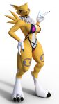  anthro bandai_namco bbdworks colored_nails digimon digimon_(species) digit_ring female hi_res humanoid jewelry monokini nails renamon ring solo toe_ring yellow_body 