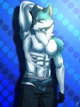  abs absurd_res anthro axxxonn brand_new_animal bulge canid canine canis chest_tuft clothed clothing fur hi_res male mammal muscular neck_tuft open_bottomwear open_clothing pecs shirou_ogami shirtless shirtless_anthro shirtless_male solo studio_trigger tuft white_body white_fur wolf 