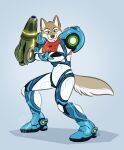  anthro blue_eyes canid canine canis erica_(stormwolff) herm intersex mammal metroid metroid_dread metroid_suit nicnak044 nintendo smile smiling_at_viewer solo video_games wolf 