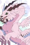  bandai_namco claws digimon digimon_(species) dragon fluffy fur green_eyes horn magnadramon muscular pecs pink_body pink_fur ryoukishi solo 