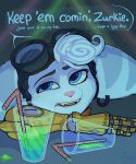  alcoholic_drink anthro assassyart blue_eyes clothed clothing cybernetic_arm cybernetic_limb drunk ear_piercing ear_ring eyewear eyewear_on_head female fur goggles goggles_on_head hair hi_res lombax mammal open_mouth piercing pink_nose ratchet_and_clank rivet_(ratchet_and_clank) solo sony_corporation sony_interactive_entertainment substance_intoxication video_games white_body white_fur white_hair 