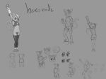 anthro domestic_cat e621 felid feline felis gesture greyscale hand_gesture hexerade hi_res humanoid mammal mascot monochrome multiple_poses pose reference_image shatterstone simple_background sketch solo stretching_arms text v_sign