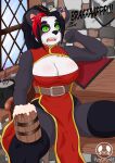  alcohol anthro asian_clothing bar beverage big_breasts blizzard_entertainment blush bodily_fluids breasts bubble burping chinese_clothing chinese_dress cleavage clothed clothing container cup dizzy dress drooling drunk drunk_bubble east_asian_clothing female giant_panda hi_res highlights_(coloring) holding_object mammal open_mouth pandaman90 pandaren saliva shocked sitting solo solo_focus spilled_drink spread_legs spreading substance_intoxication tavern text thick_thighs ursid video_games warcraft 