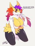 2021 5_fingers anthro big_breasts biped black_body black_eyebrows black_fur braixen breasts canid cleavage clothed clothing conditional_dnp dialogue digital_drawing_(artwork) digital_media_(artwork) drakeraynier english_text eyebrows eyelashes female fingers fluffy fluffy_tail fur hair hi_res high-angle_view inner_ear_fluff long_tail looking_at_viewer mammal multicolored_body multicolored_fur multicolored_tail nintendo orange_eyes pinup pok&eacute;mon pok&eacute;mon_(species) portrait pose purple_hair purple_tail red_inner_ear_fluff signature simple_background solo text three-quarter_portrait tuft video_games white_background white_body white_fur yellow_body yellow_ears yellow_fur 